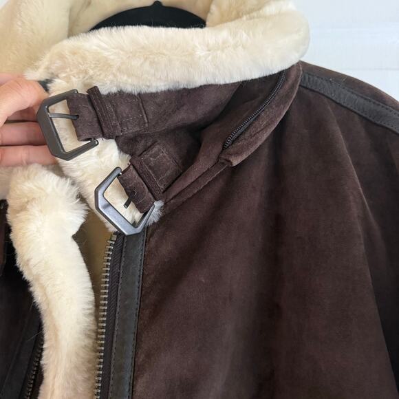 Phat Farm Men Vintage Brown Suede Shearling Heavy Aviator Full Zip Coat SZ 4X - Picture 5 of 7